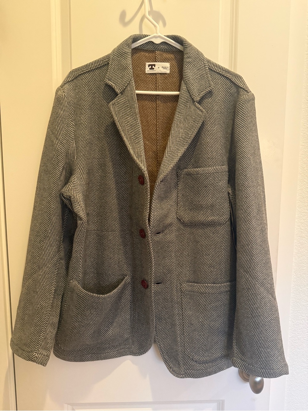 Tellason Tan & Cream Herringbone Wool Coat